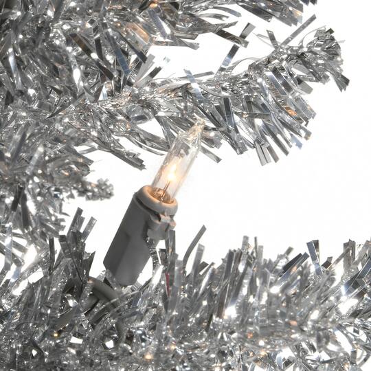 4ft. Pre-Lit Silver Tinsel Artificial Christmas Tree, Clear Lights